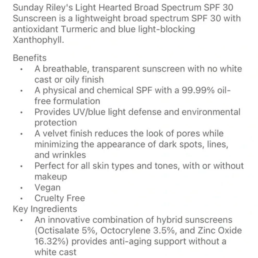 🌟$5 Sunday Riley Light Hearted Broad Spectrum SPF 30